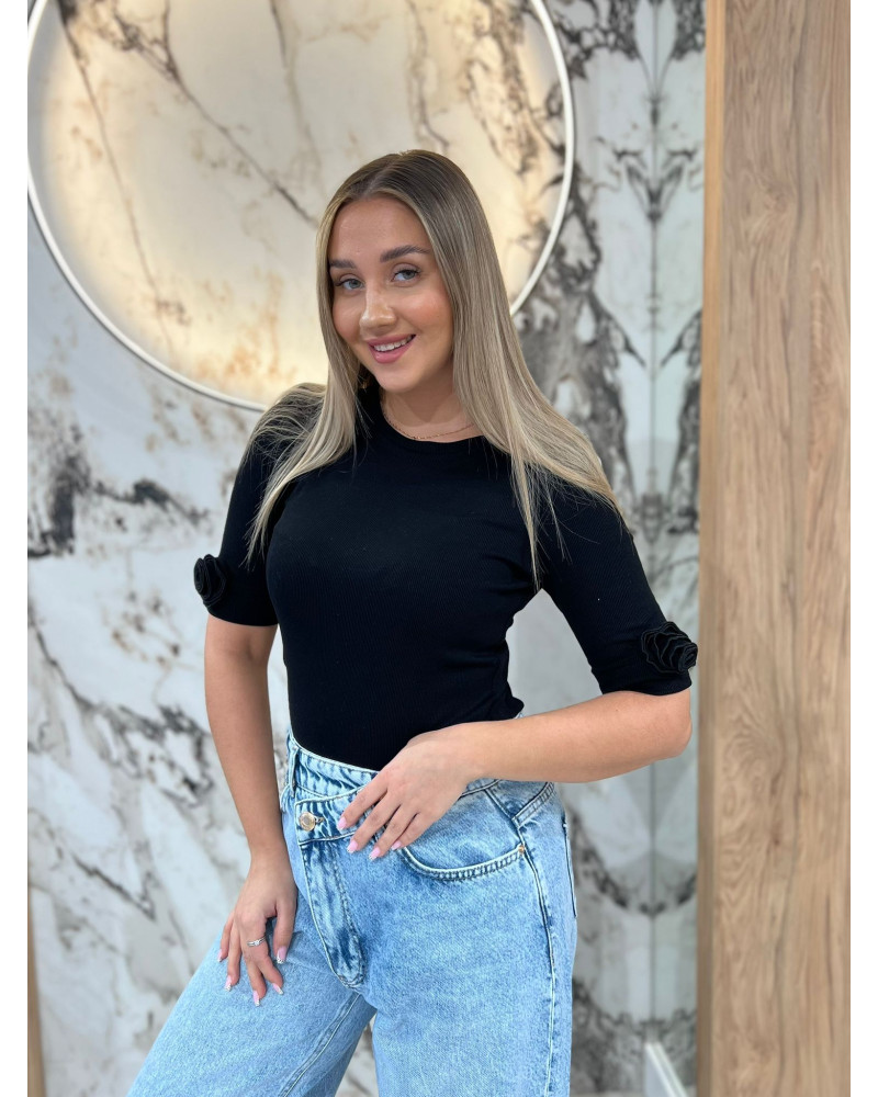 Bluzka z różami na rękawach By o la la...! czarna