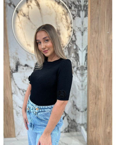 Bluzka z różami na rękawach By o la la...! czarna