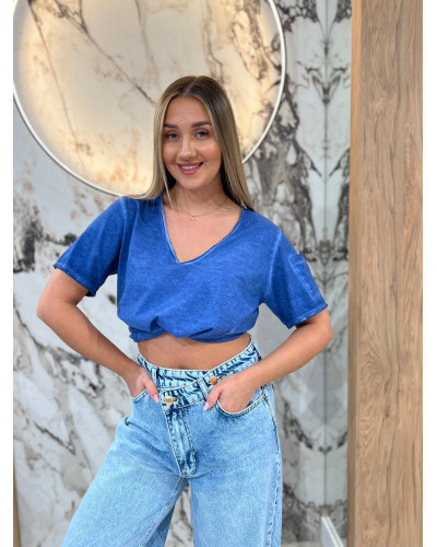 T-shirt w serek dekatyzowany By o la la...! denim