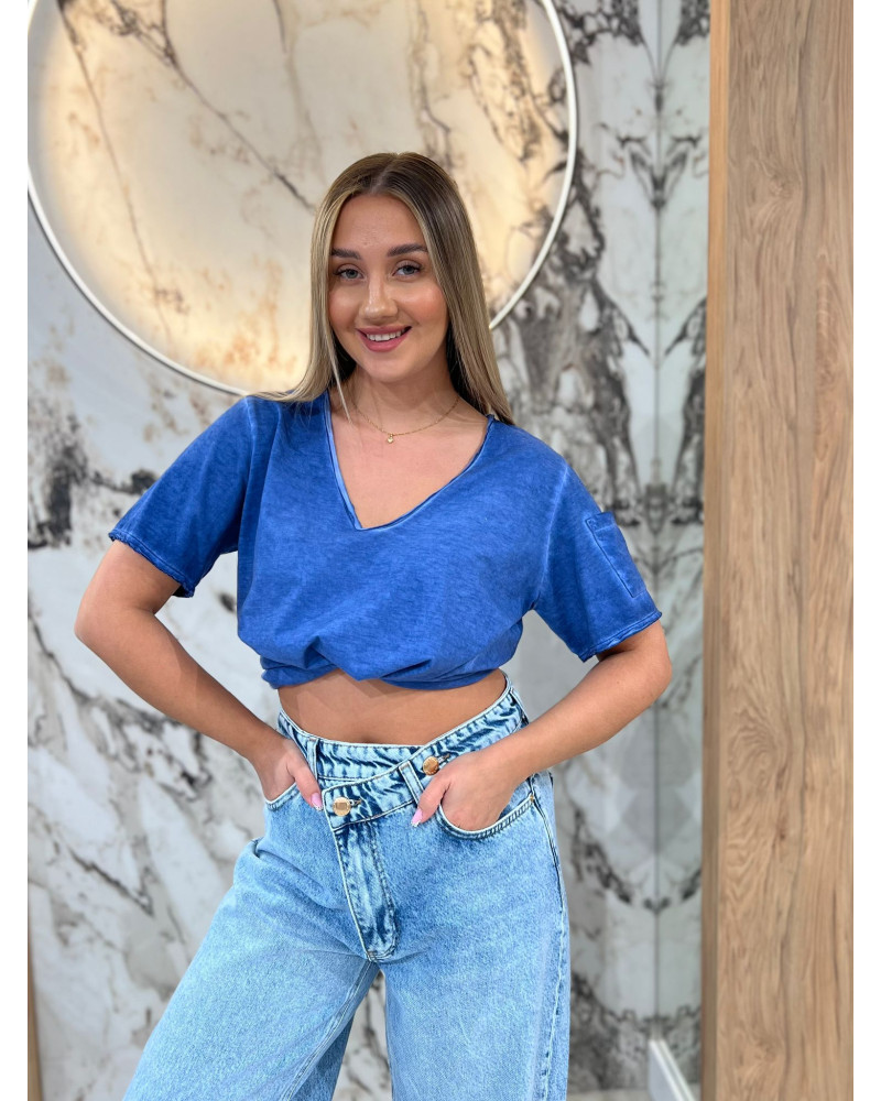 T-shirt w serek dekatyzowany By o la la...! denim