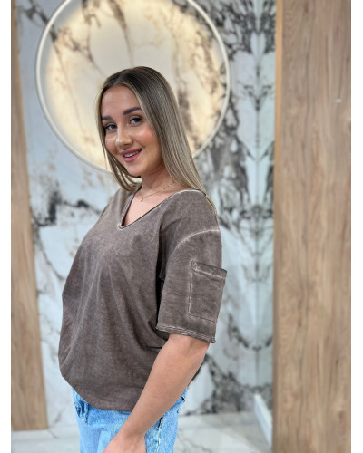 T-shirt w serek dekatyzowany By o la la...! kakao