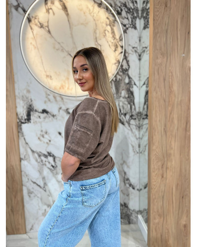 T-shirt w serek dekatyzowany By o la la...! kakao