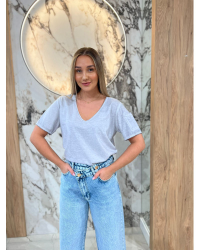 T-shirt w serek dekatyzowany By o la la...! szara