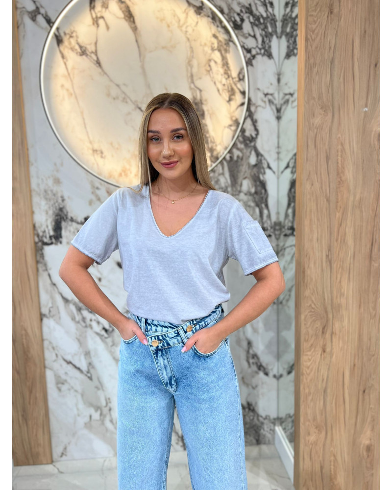 T-shirt w serek dekatyzowany By o la la...! szara