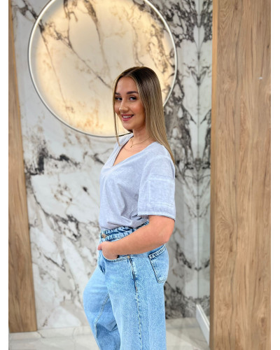 T-shirt w serek dekatyzowany By o la la...! szara