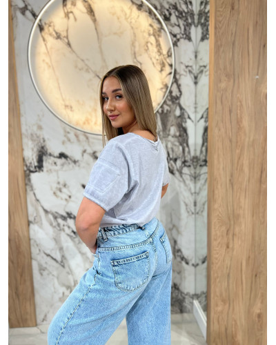 T-shirt w serek dekatyzowany By o la la...! szara