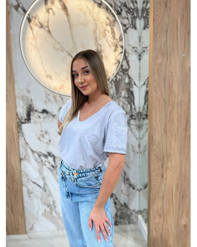 T-shirt w serek dekatyzowany By o la la...! szara