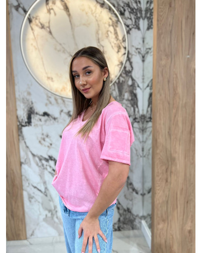 T-shirt w serek dekatyzowany By o la la...! sugar pink