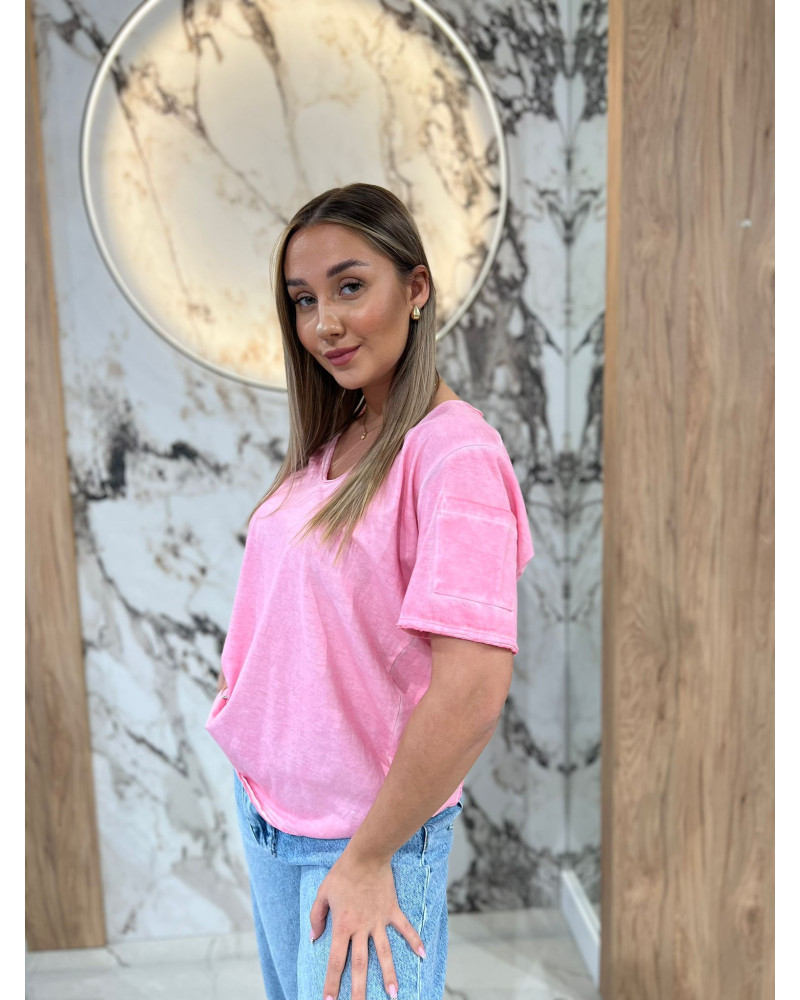 T-shirt w serek dekatyzowany By o la la...! sugar pink