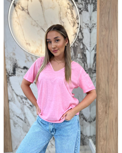 T-shirt w serek dekatyzowany By o la la...! sugar pink