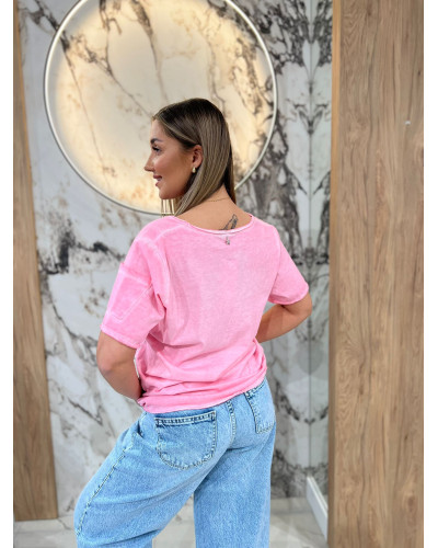 T-shirt w serek dekatyzowany By o la la...! sugar pink