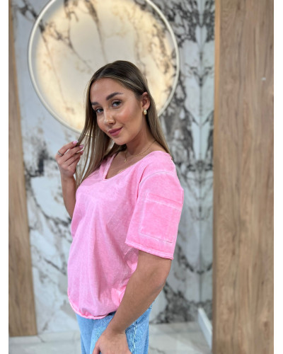 T-shirt w serek dekatyzowany By o la la...! sugar pink