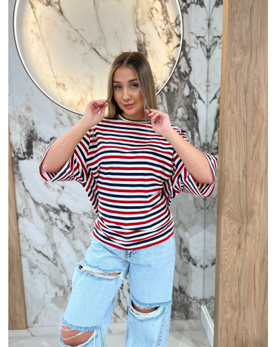 T-shirt z poduszkami w paski By o la la...! red kiss z denim