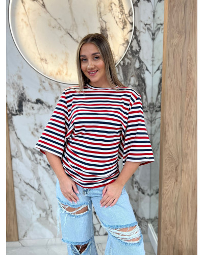 T-shirt z poduszkami w paski By o la la...! red kiss z denim