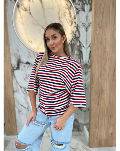 T-shirt z poduszkami w paski By o la la...! red kiss z denim