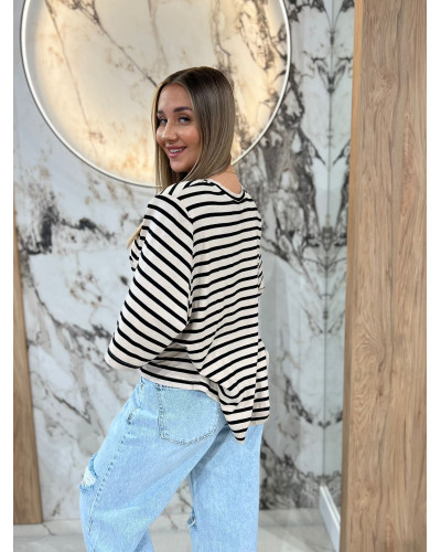 T-shirt z poduszkami w paski By o la la...! beżowy z czarnym