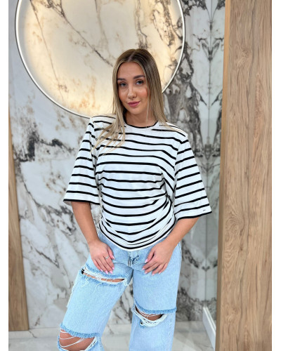 T-shirt z poduszkami w paski By o la la...! biały z czarnym