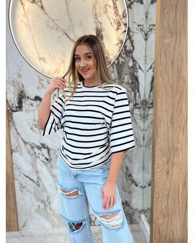 T-shirt z poduszkami w paski By o la la...! biały z czarnym