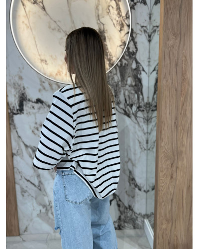 T-shirt z poduszkami w paski By o la la...! biały z czarnym