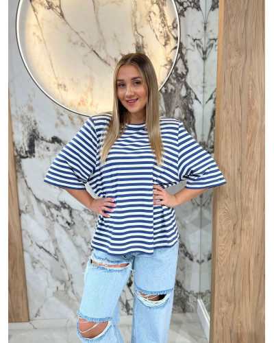 T-shirt z poduszkami w paski By o la la...! biały z denim