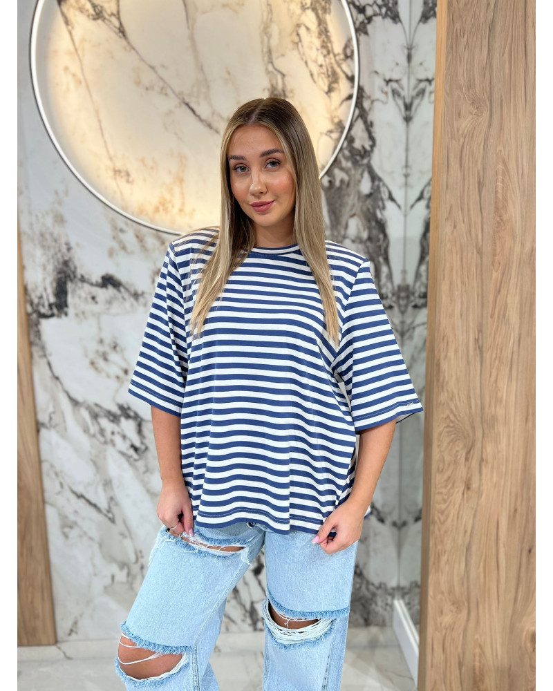 T-shirt z poduszkami w paski By o la la...! biały z denim