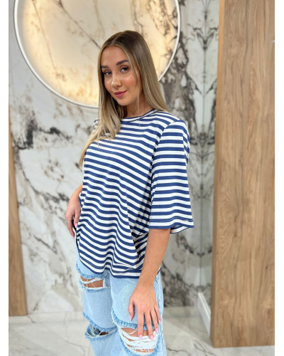 T-shirt z poduszkami w paski By o la la...! biały z denim