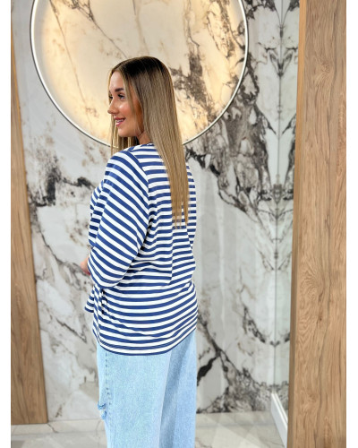 T-shirt z poduszkami w paski By o la la...! biały z denim