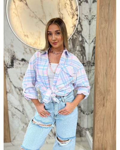 Koszula w kratę By o la la...! różowa z błękitem