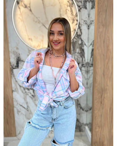 Koszula w kratę By o la la...! różowa z błękitem