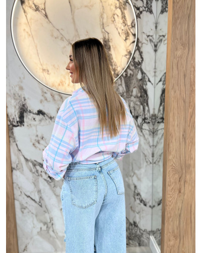 Koszula w kratę By o la la...! różowa z błękitem