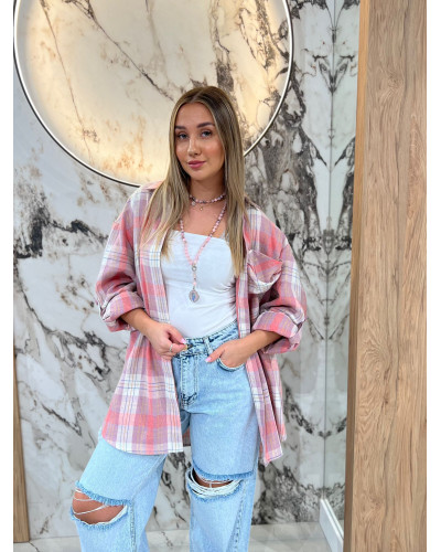 Koszula w kratę By o la la...! różowa z beżowym