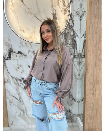 Koszula satynowa z wiązanym rękawem By o la la...! kakao