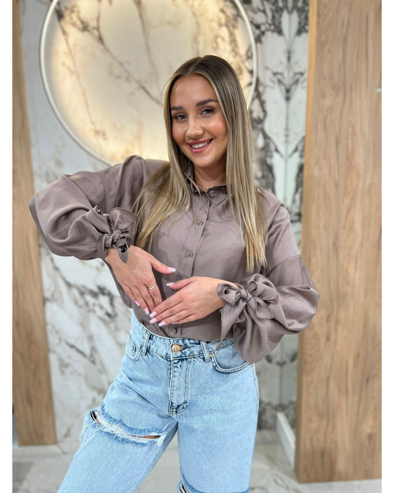 Koszula satynowa z wiązanym rękawem By o la la...! kakao