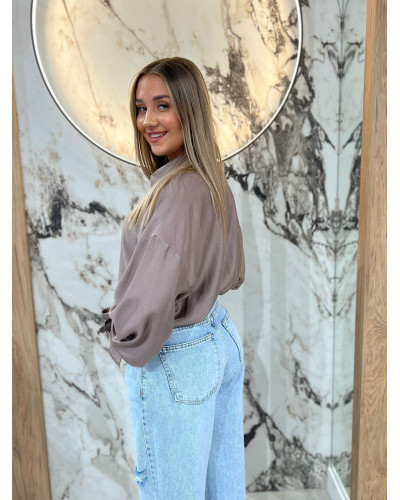 Koszula satynowa z wiązanym rękawem By o la la...! kakao