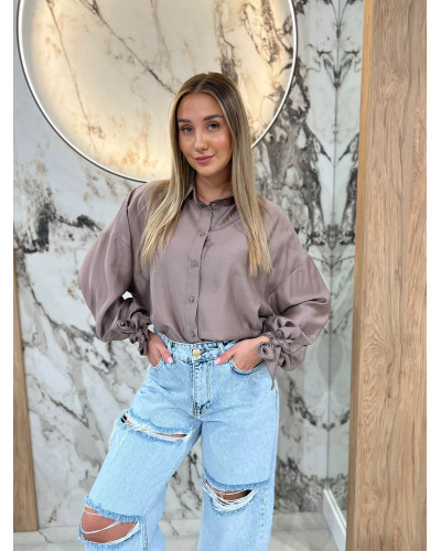 Koszula satynowa z wiązanym rękawem By o la la...! kakao