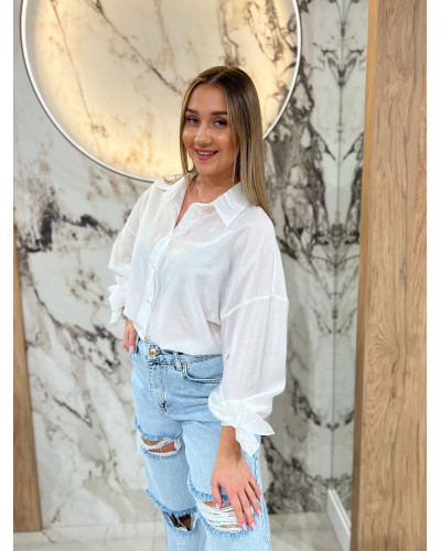 Koszula satynowa z wiązanym rękawem By o la la...! biała