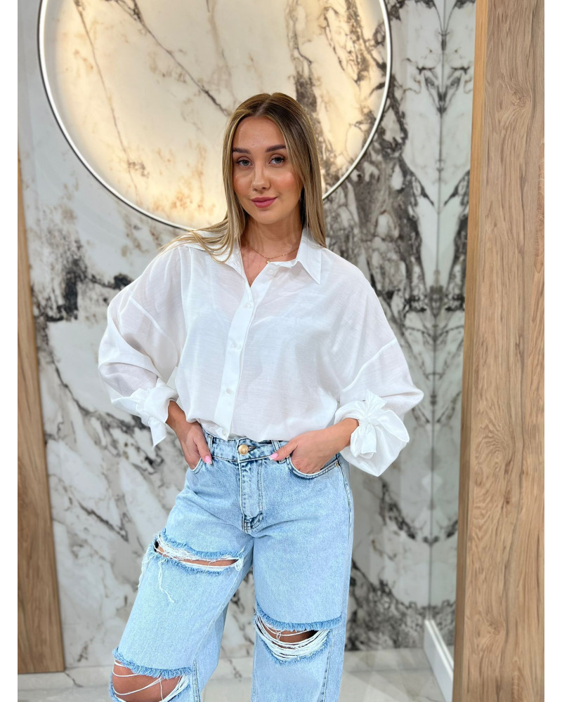 Koszula satynowa z wiązanym rękawem By o la la...! biała