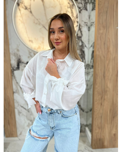 Koszula satynowa z wiązanym rękawem By o la la...! biała
