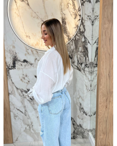 Koszula satynowa z wiązanym rękawem By o la la...! biała