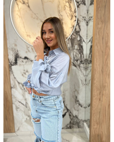 Koszula satynowa z wiązanym rękawem By o la la...! niebieska