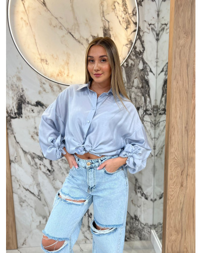 Koszula satynowa z wiązanym rękawem By o la la...! niebieska