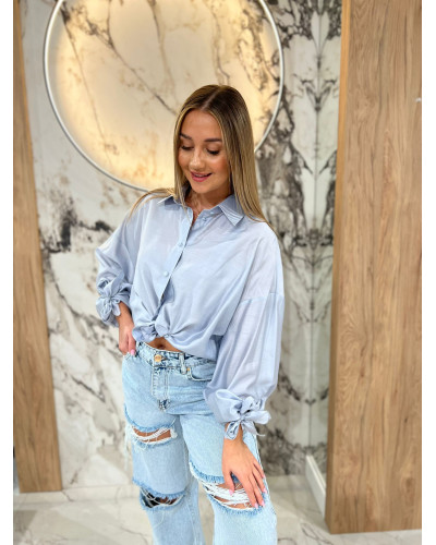 Koszula satynowa z wiązanym rękawem By o la la...! niebieska