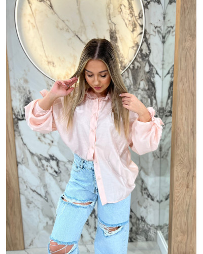 Koszula satynowa z wiązanym rękawem By o la la...! pudrowy róż