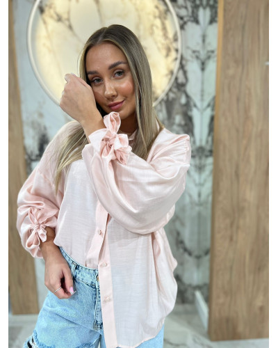 Koszula satynowa z wiązanym rękawem By o la la...! pudrowy róż