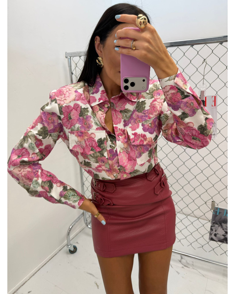 Koszula z poduszkami w kwiaty La Milla beżowa z fuksją