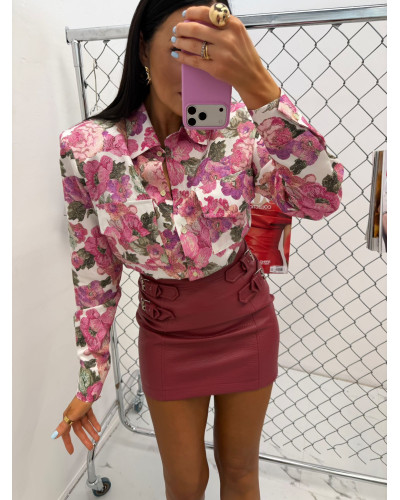 Koszula z poduszkami w kwiaty La Milla beżowa z fuksją