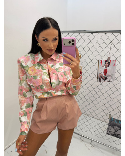 Koszula z poduszkami w kwiaty La Milla beżowa z różem