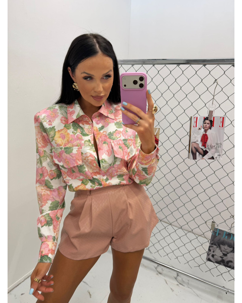 Koszula z poduszkami w kwiaty La Milla beżowa z różem