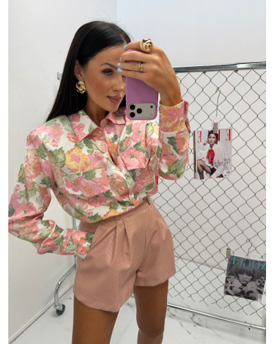 Koszula z poduszkami w kwiaty La Milla beżowa z różem