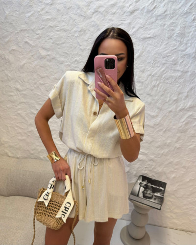 Komplet lniany La Milla beżowy